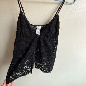 Garage Black Lace Longline Babydoll Flyaway Top